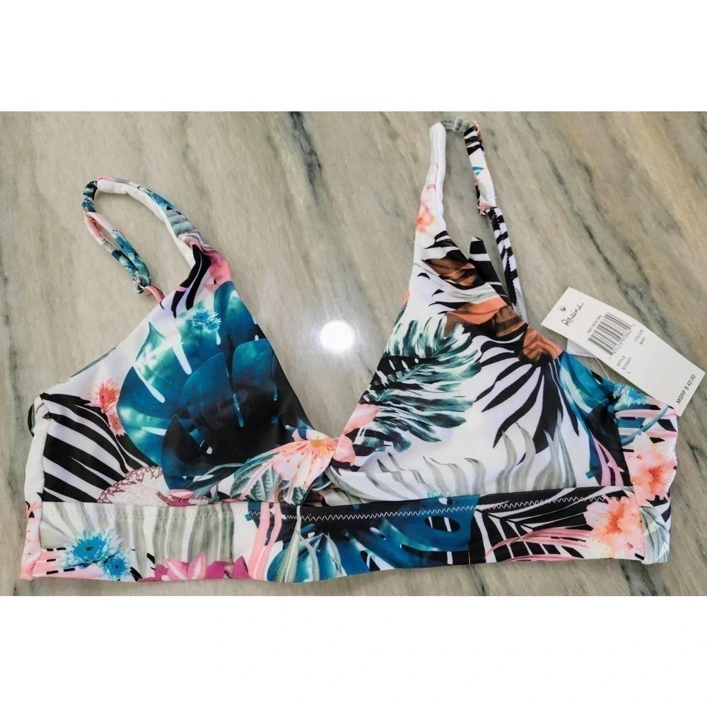 Raisins Haute Bloom Twist Front Bikini Top Large White
